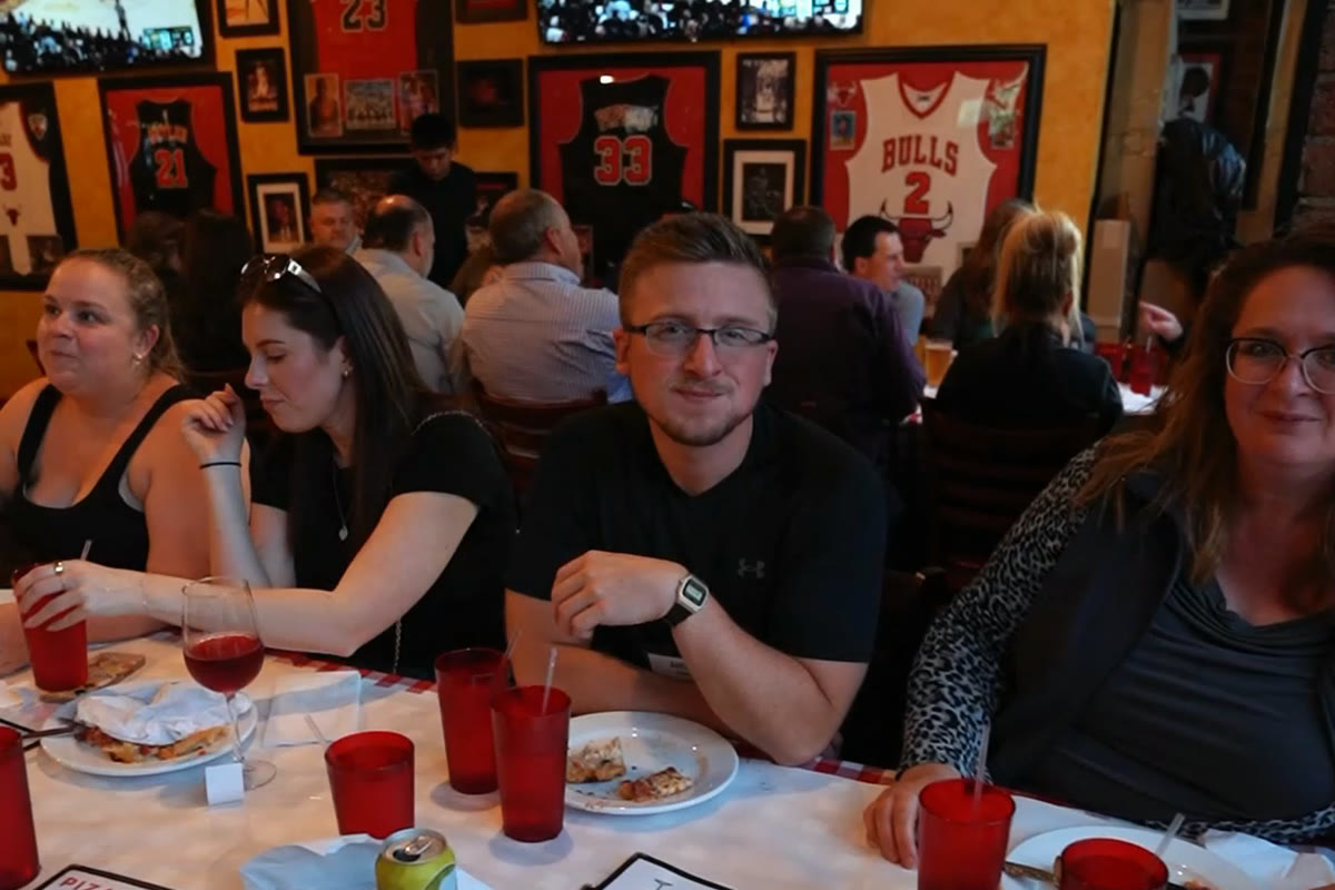 Tour group at the table at Pizano's